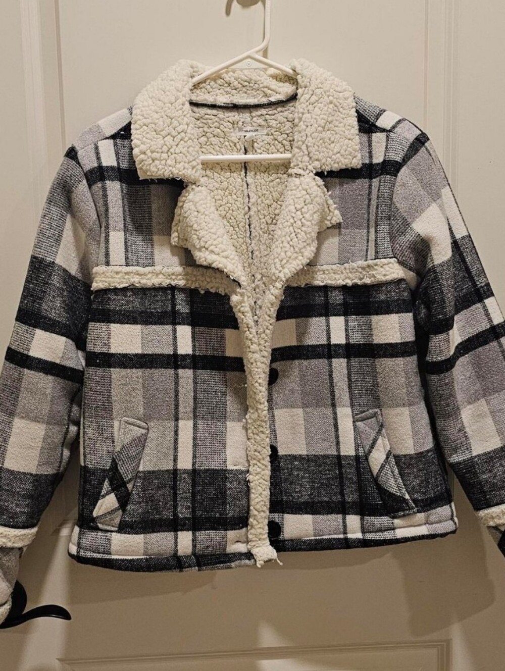 Maurices Black & White Plaid Sherpa Jacket